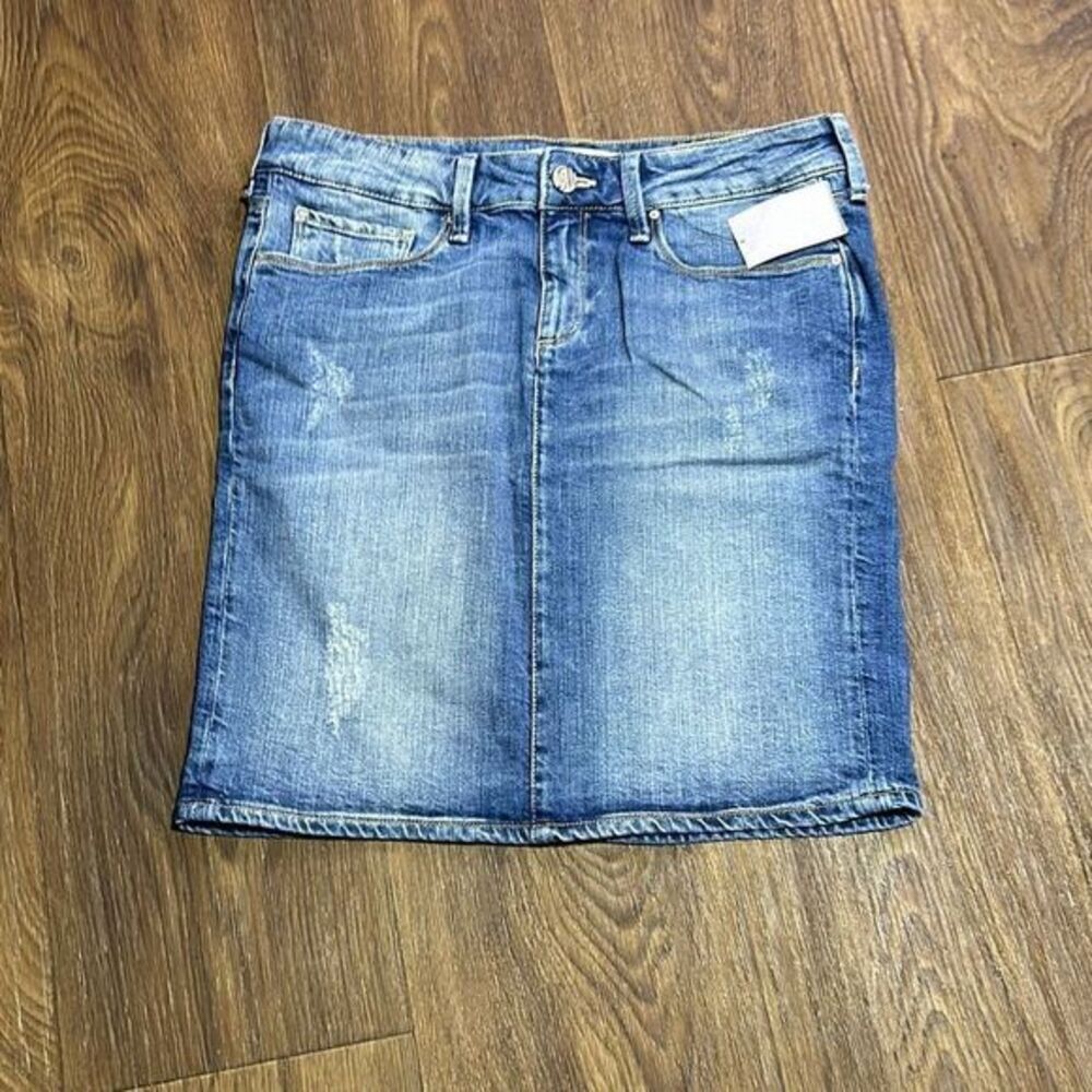 Mavi Evelyn denim pencil Jean skirt medium‎ wash distressed retro boho